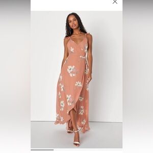 All Mine Rusty Rose Floral Print High-Low Wrap Dress